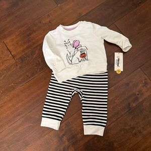 Cat & Jack Newborn Halloween Sweatshirt and Striped Jogger Set Cat Dog Trick